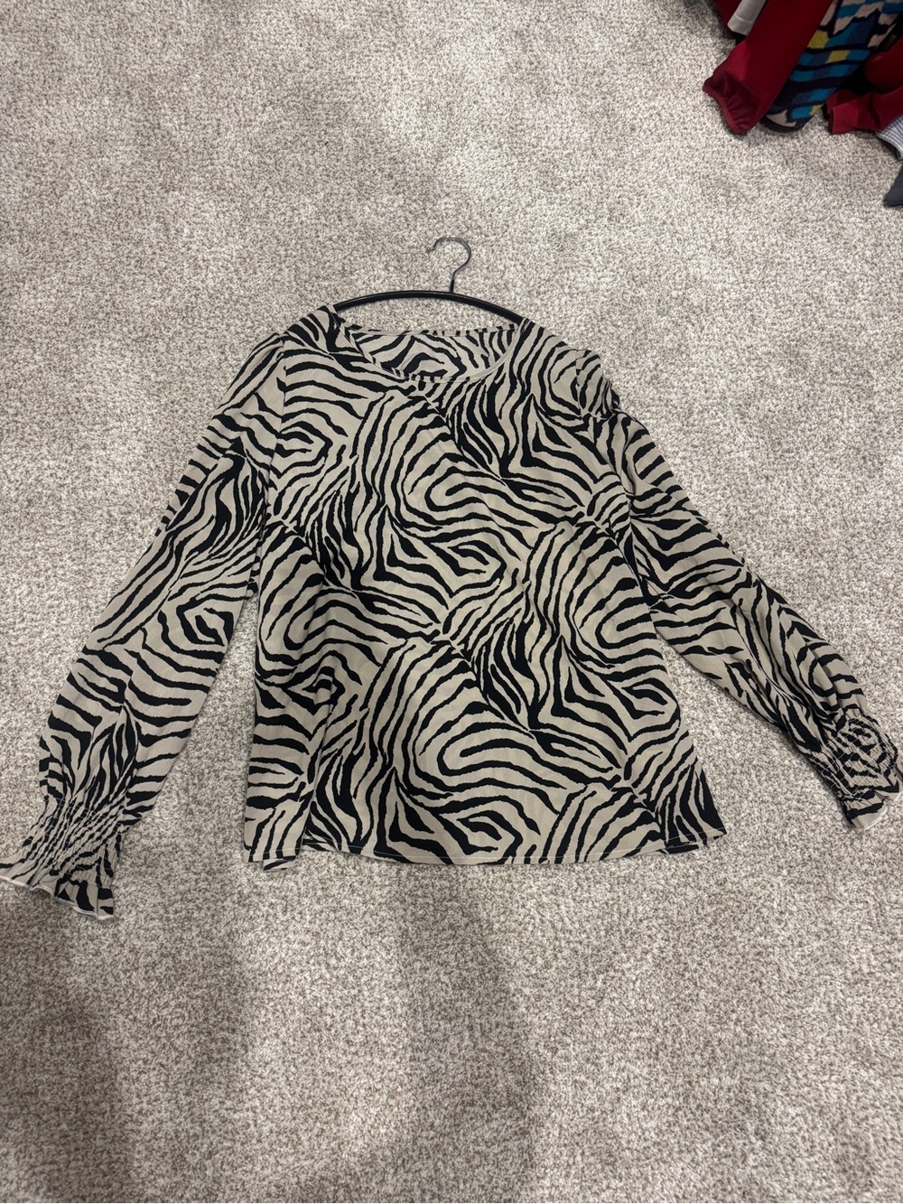 Zebra-Print Satin Blouse in Black and Cream